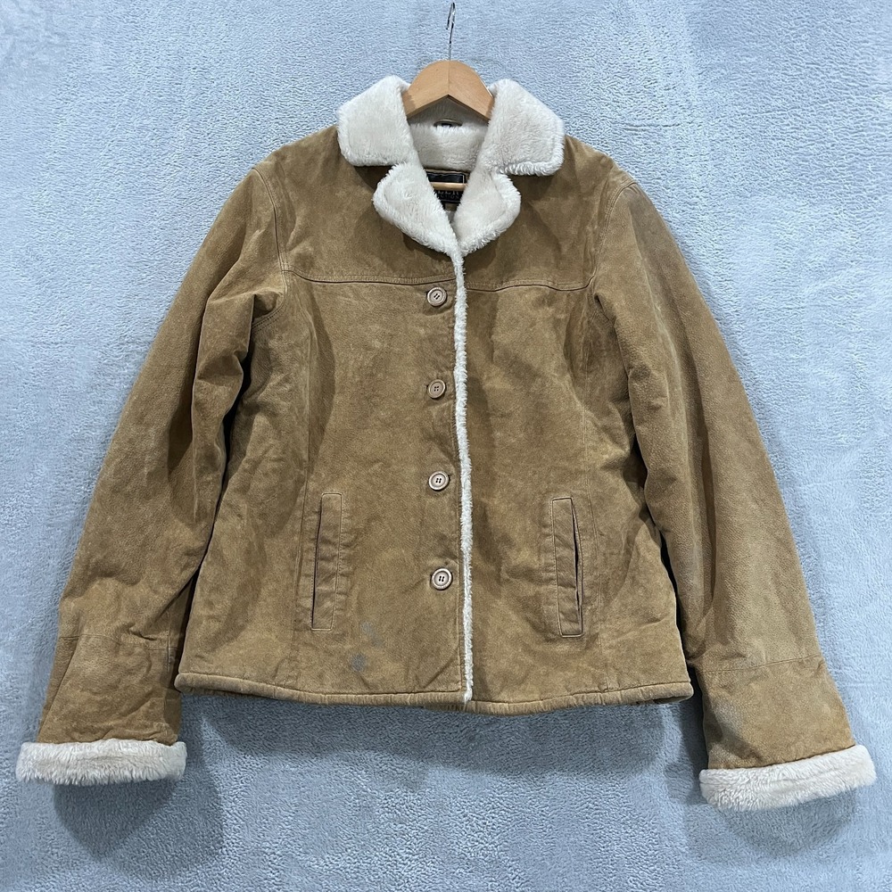Vintage Adler Collection Jacket Womens M Leather Suede Tan Western Fur Lined 90s